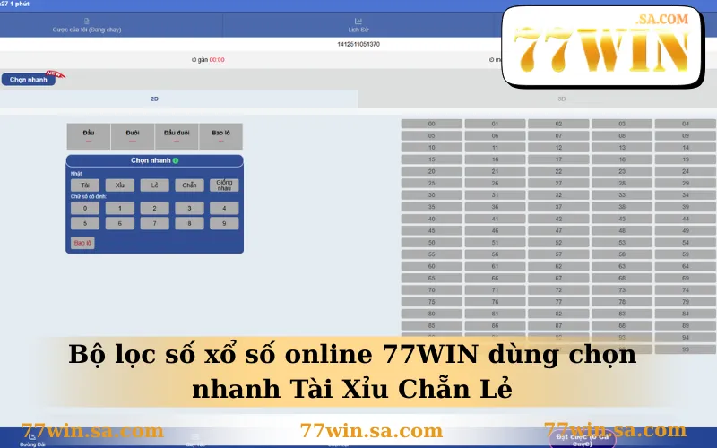 Xổ Số 77WIN 3 Bộ lọc số xổ số online 77WIN dùng chọn nhanh Tài Xỉu Chẵn Lẻ