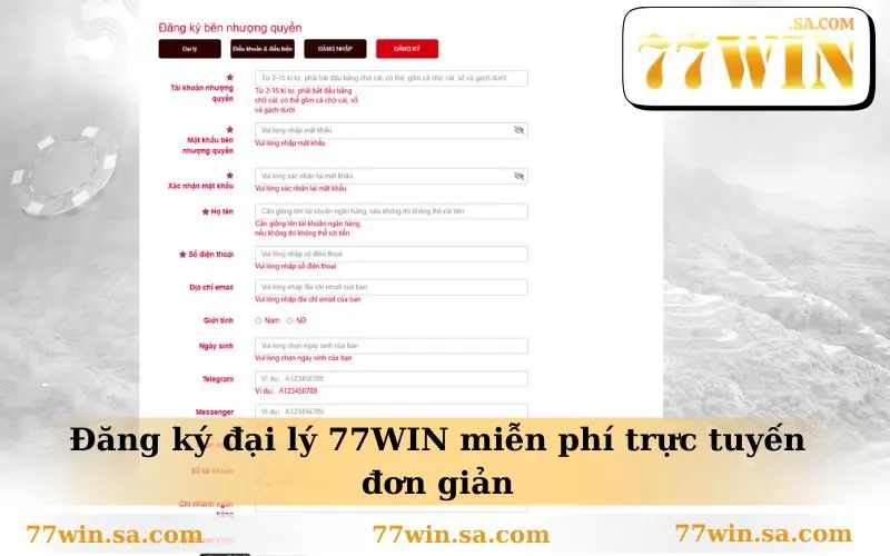 Đại Lý 77WIN 1 Đăng ký đại lý 77WIN miễn phí trực tuyến đơn giản