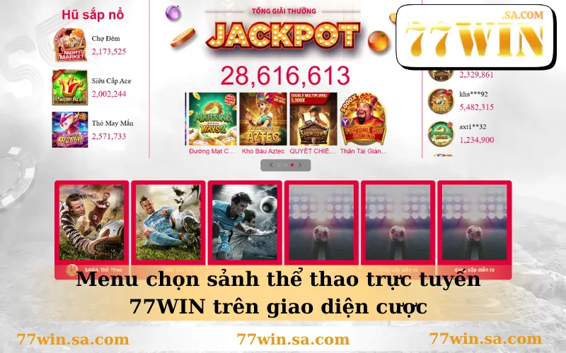 Thể Thao 77WIN 3 Menu chọn sảnh thể thao trực tuyến 77WIN trên giao diện cược
