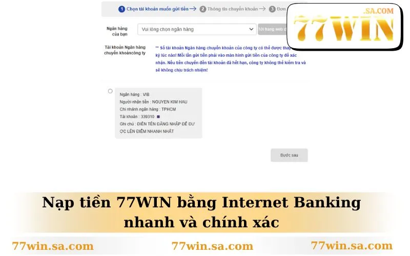 Nạp Tiền 77WIN 1 Nạp tiền 77WIN bằng Internet Banking nhanh và chính xác